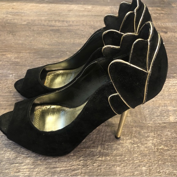 Anne Michelle | size 7 1/2 | black with silver trimmed stiletto pumps - Picture 4 of 7